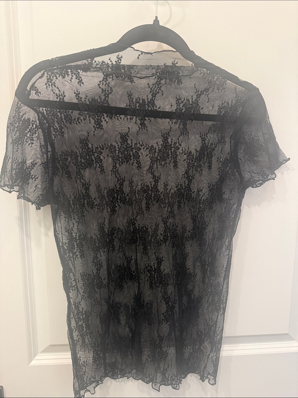 Black Lace Short Sleeve Women's Top